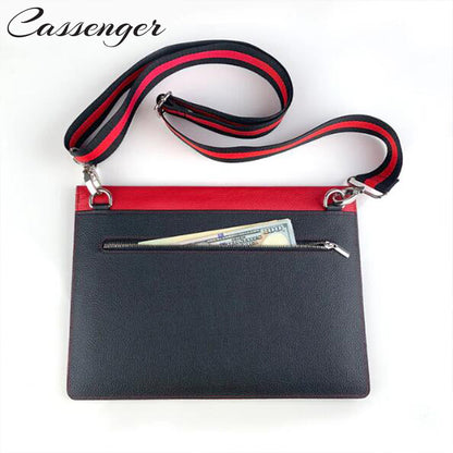 Cassenger Laptop and Tablet Briefcase Leather Shoulder Bag with Adjustable Lanyard Strap,Red-Black