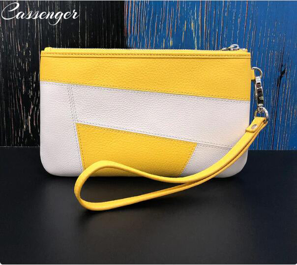 Cassenger Italian Premium Splicing Leather Design Zipper Pocket Bag