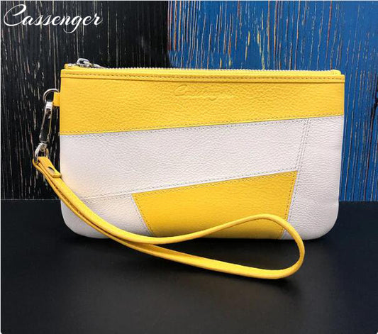 Cassenger Italian Premium Splicing Leather Design Zipper Pocket Bag