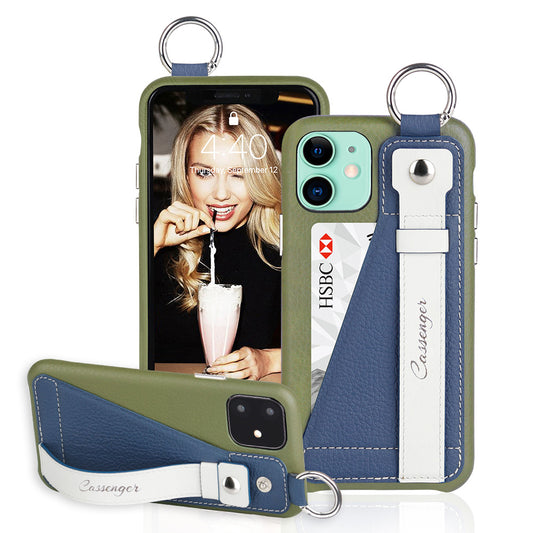 Cassenger Ringbuckle Series Genuine Italian Leather Case for iPhone 11 - Green/Blue/Offwhite