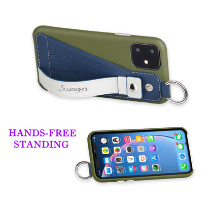 Cassenger Ringbuckle Series Genuine Italian Leather Case for iPhone 11 - Green/Blue/Offwhite