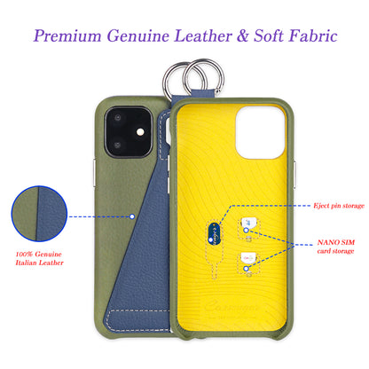 Cassenger Ringbuckle Series Genuine Italian Leather Case for iPhone 11 - Green/Blue/Offwhite