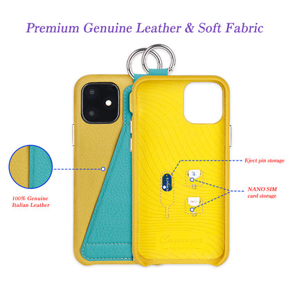 Cassenger Ringbuckle Series Genuine Italian Leather Case for iPhone 11 - Lemon/Cyan/Canary