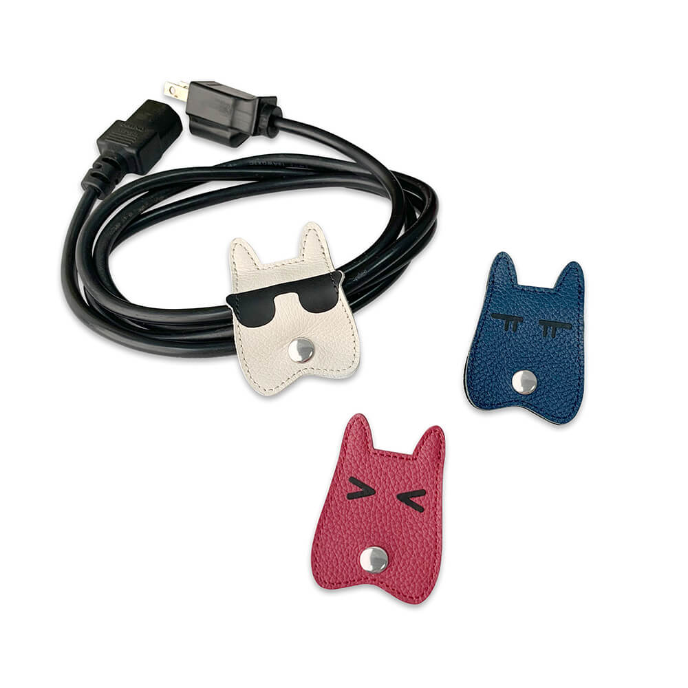 Cassenger 3 Pieces Dog Shaped Leather Cord Keeper Management for USB Cable Headphone Wire,Cable Organizer Snaps with Leather Handmade