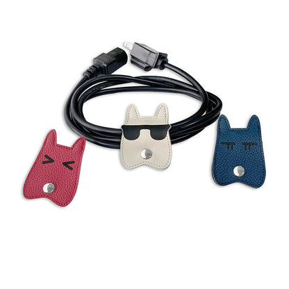 Cassenger 3 Pieces Dog Shaped Leather Cord Keeper Management for USB Cable Headphone Wire,Cable Organizer Snaps with Leather Handmade