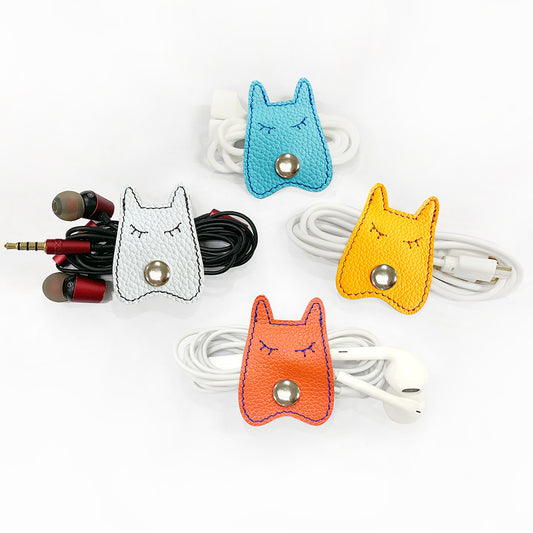 Cassenger 4 Pieces Dog Shaped Leather Cord Keeper Management for USB Cable Headphone Wire,Cable Organizer Snaps with Leather Handmade(Orange/White/Cyan/Yellow)