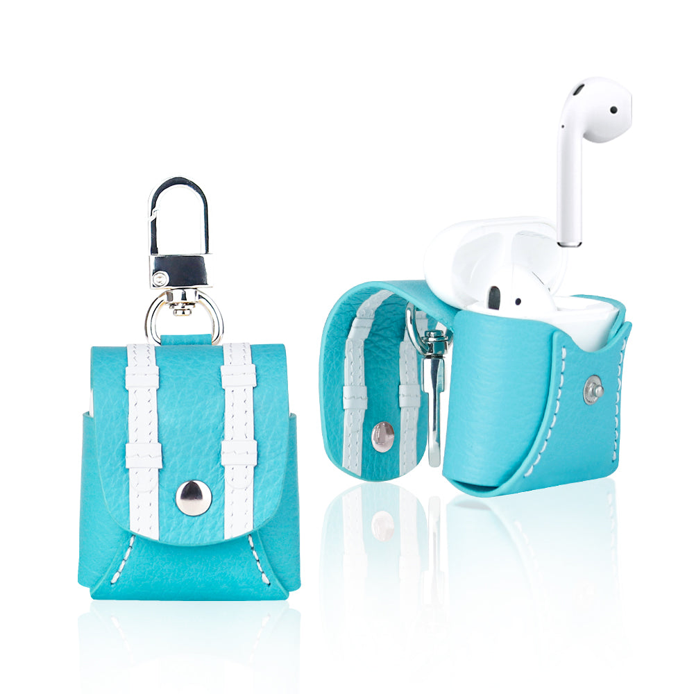 Cassenger [Schoolbag Series] Anti-Lost Leather Case for Apple Airpods 2 - Cyan