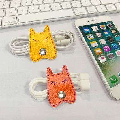 Cassenger 4 Pieces Dog Shaped Leather Cord Keeper Management for USB Cable Headphone Wire,Cable Organizer Snaps with Leather Handmade(Orange/White/Cyan/Yellow)