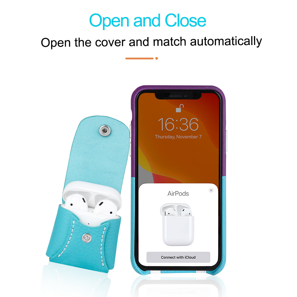 Cassenger [Schoolbag Series] Anti-Lost Leather Case for Apple Airpods 2 - Cyan