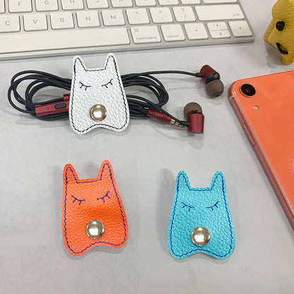 Cassenger 4 Pieces Dog Shaped Leather Cord Keeper Management for USB Cable Headphone Wire,Cable Organizer Snaps with Leather Handmade(Orange/White/Cyan/Yellow)