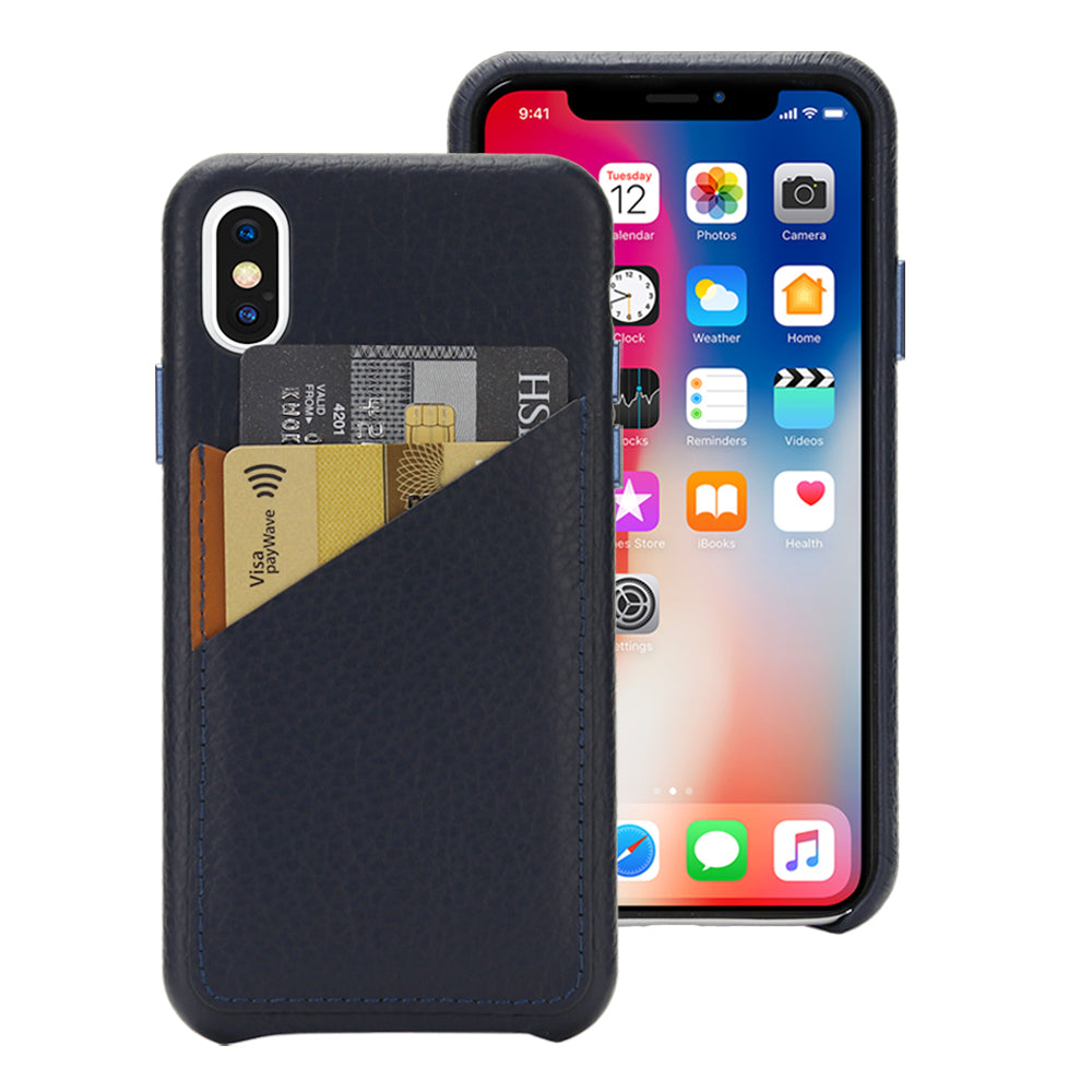 Cassenger Slim Fit Genuine Italian Leather Hard Back Case Protective Cover Snap On Case with 2 Card Holder Slots for iPhone Xs Max