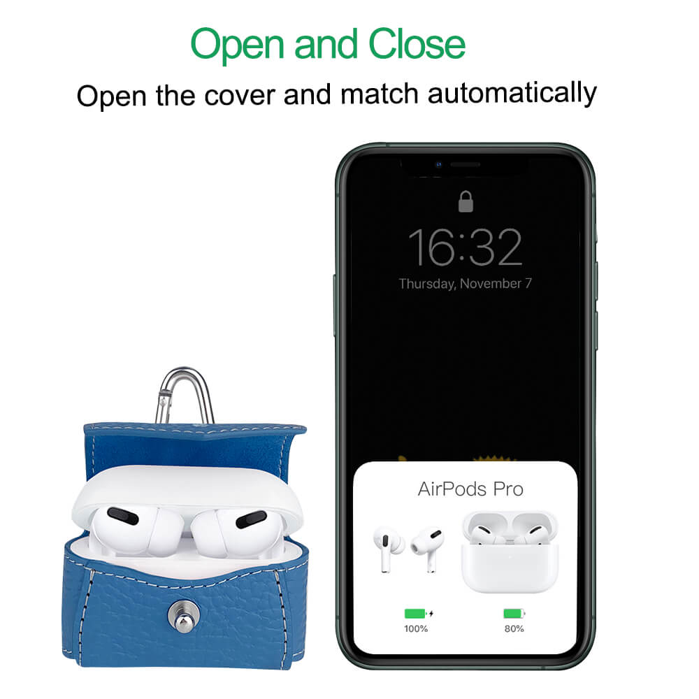 Cassenger [Ordinary Style] Anti-Lost Leather Case for AirPods Pro - Blue